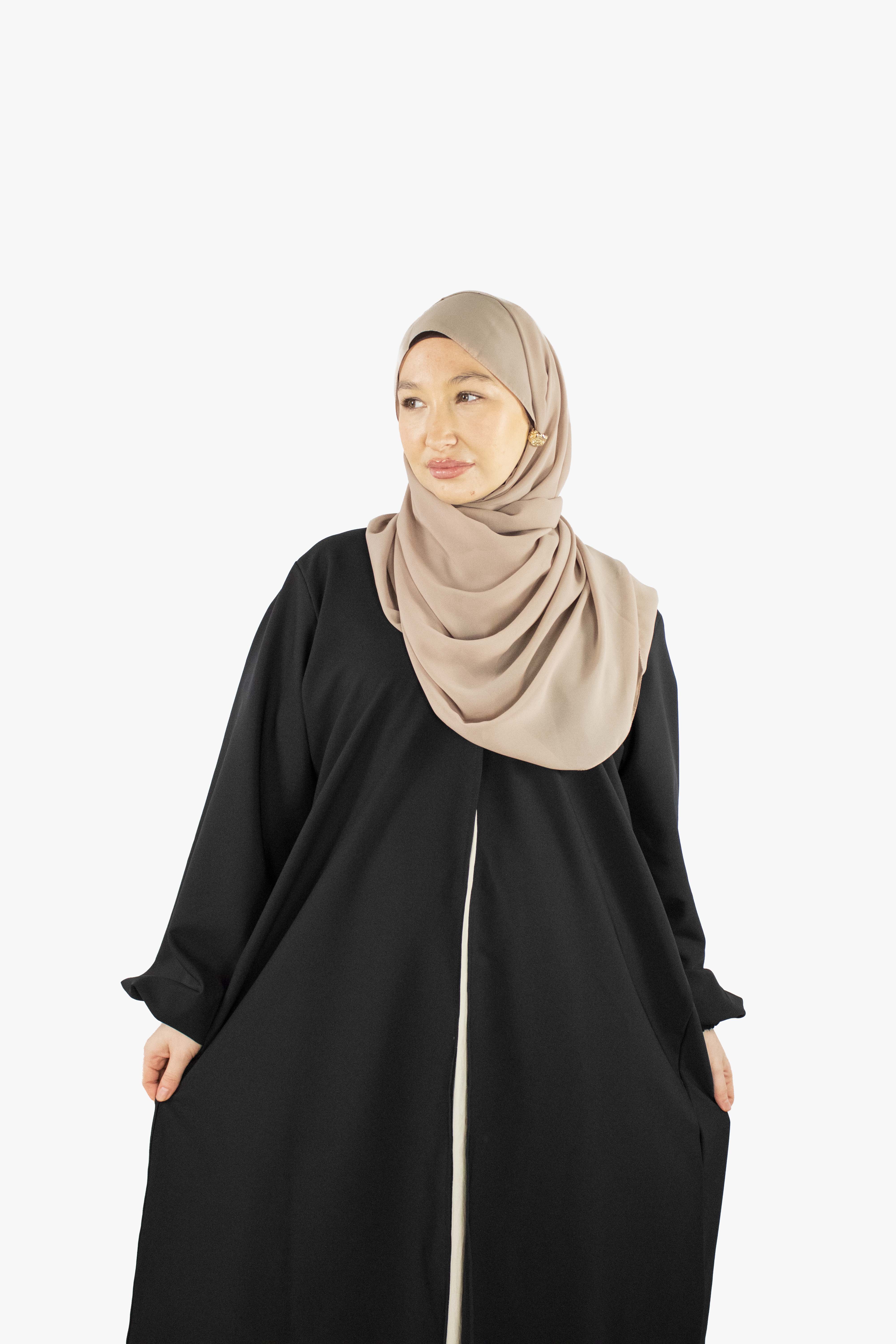 Black Open Cuff Sleeve Abaya