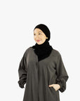 Dark Grey Textured Open Cuff Sleeve Abaya