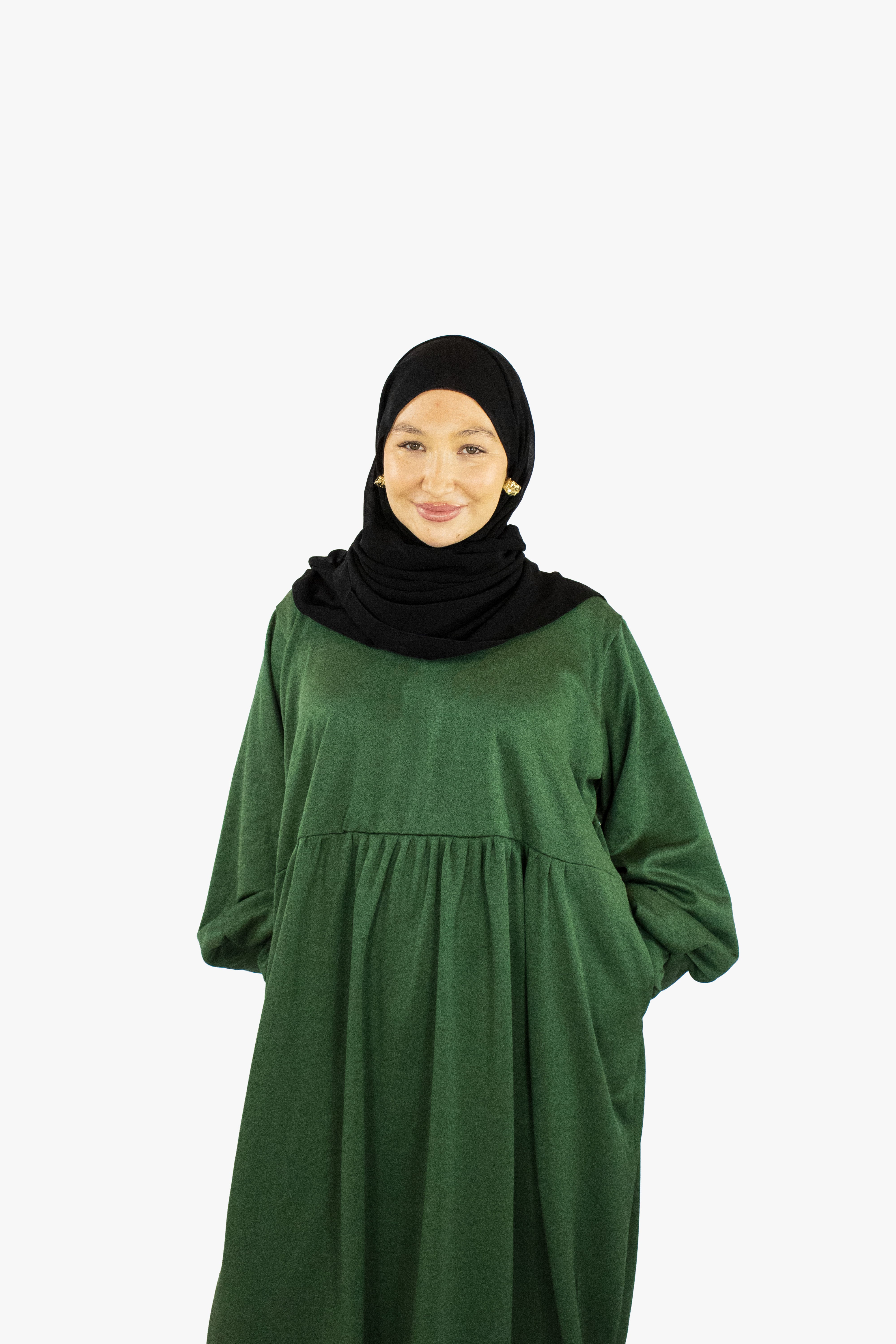 Green Balloon Sleeve Jumper Abaya
