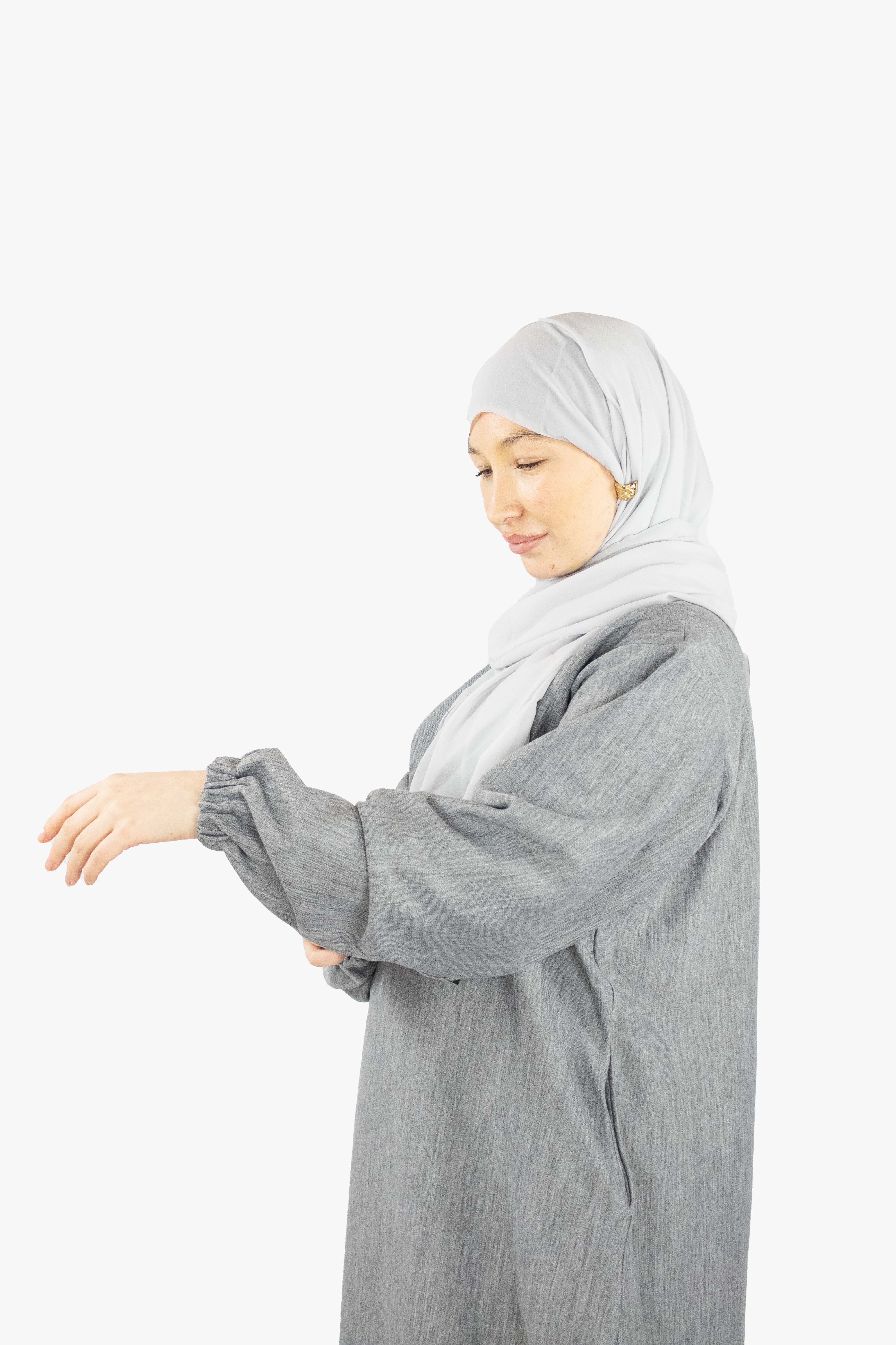 Light Grey Jersey Cuff Sleeve Abaya