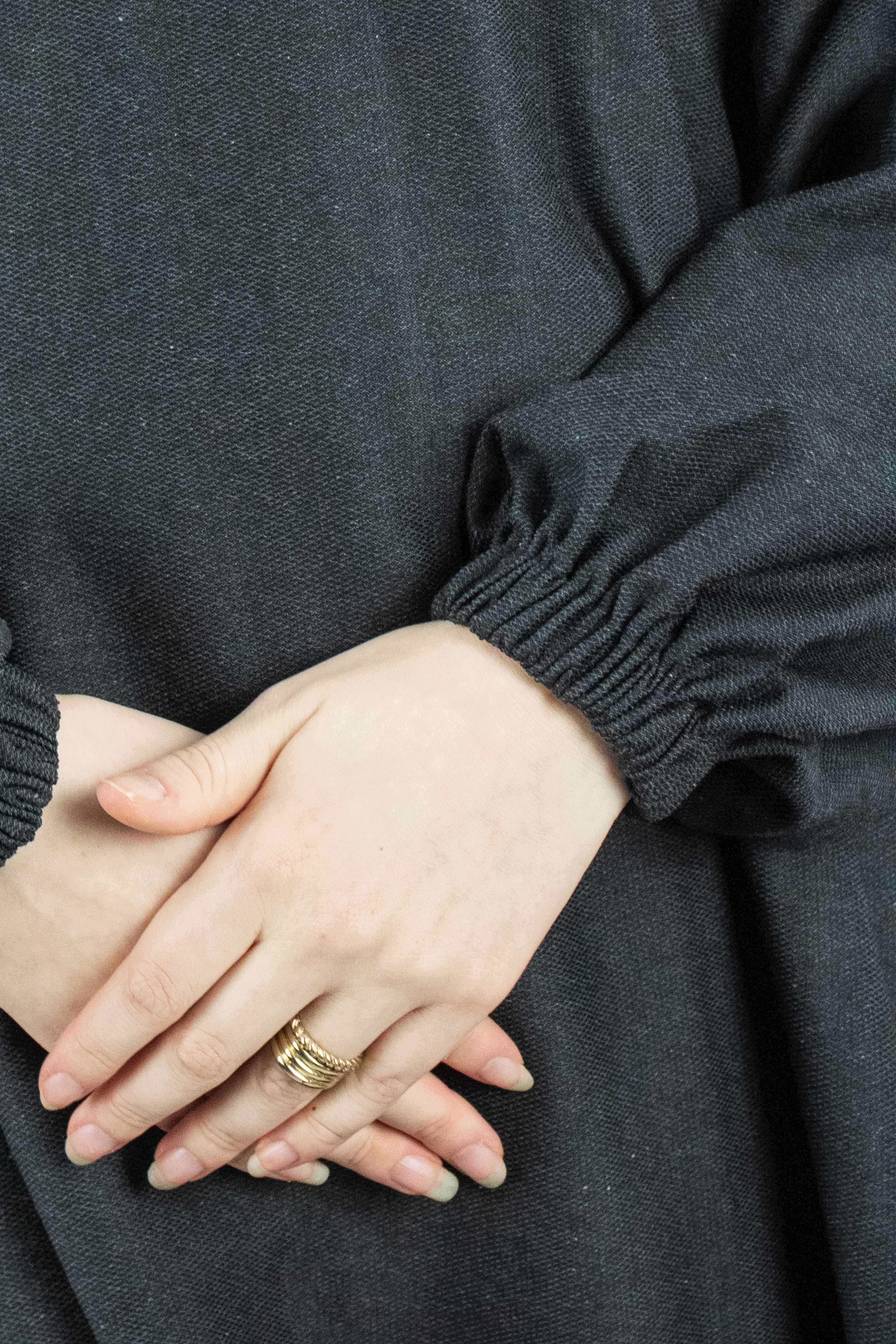Dark Grey Textured Cuff Sleeve Abaya
