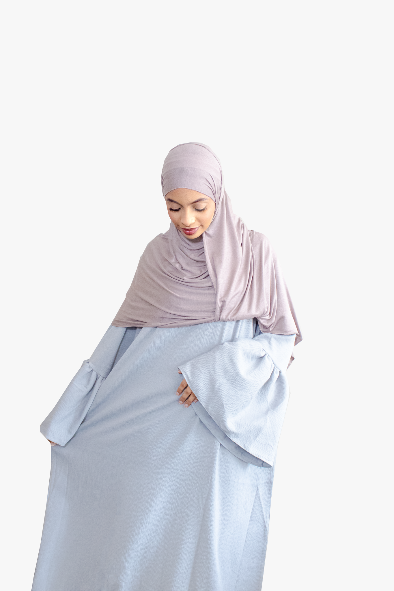 Pale Blue Textured Bell Sleeve Abaya