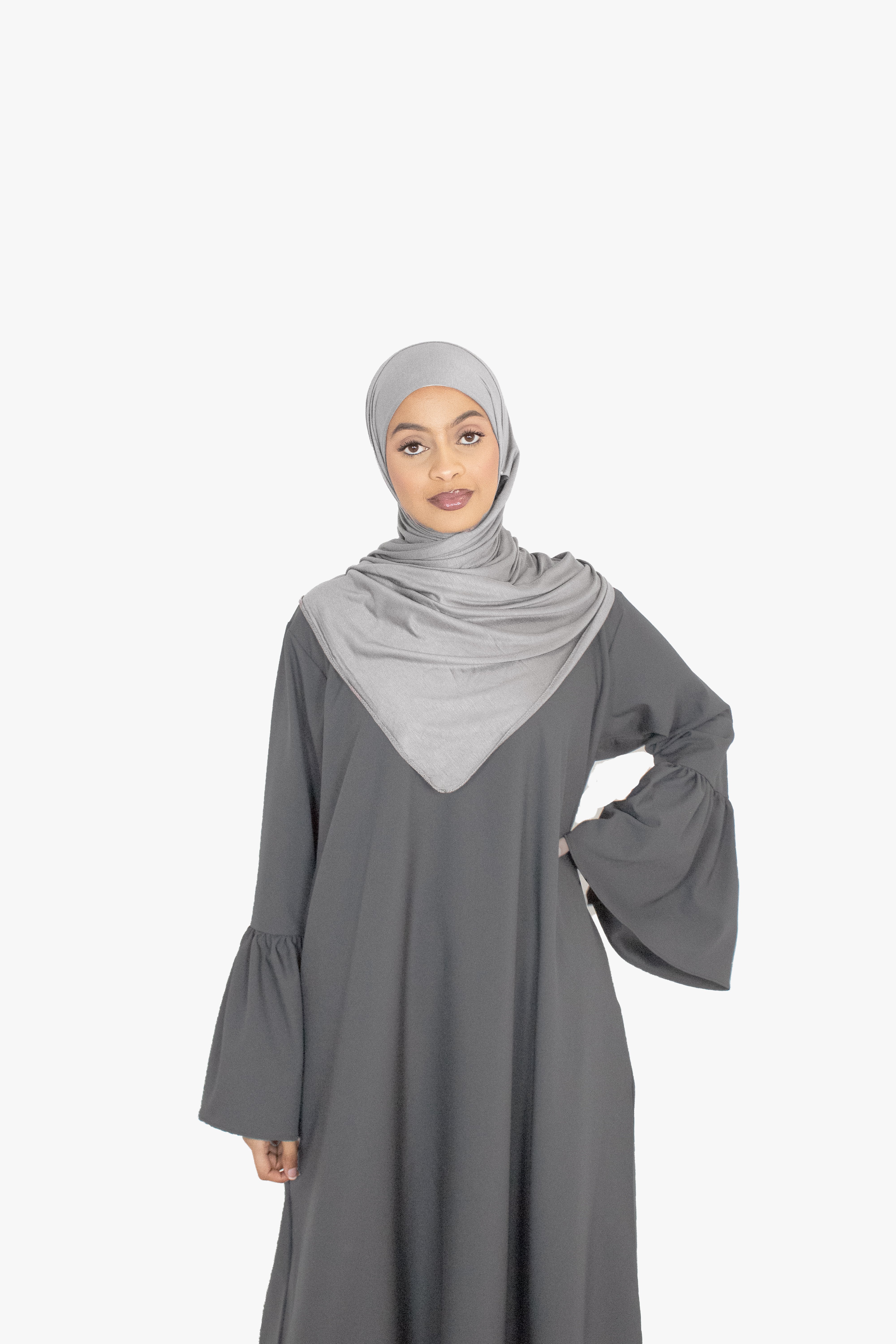 Dark Grey Bell Sleeve Abaya