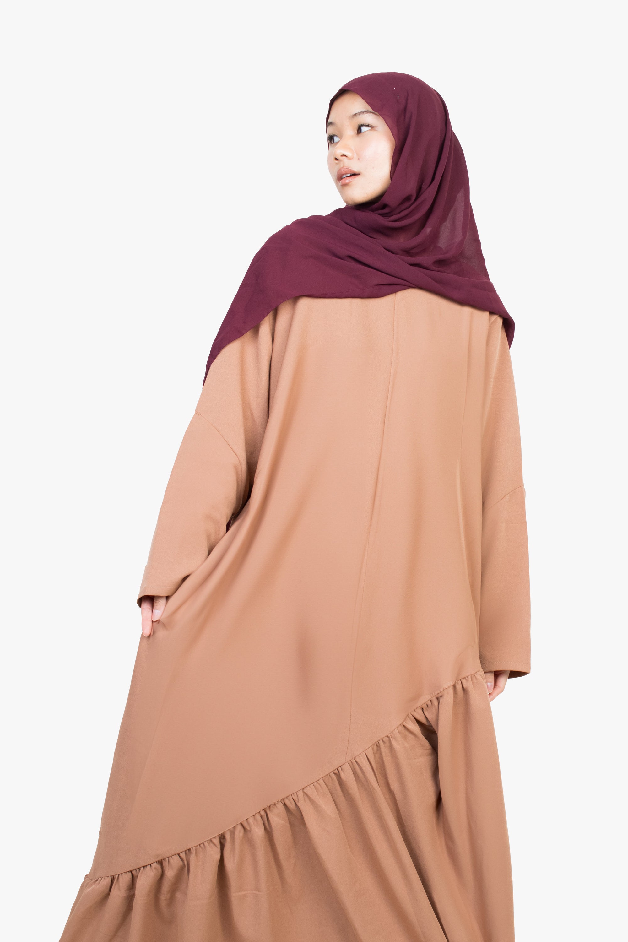 Caramel Asymmetric Drop Waist Abaya