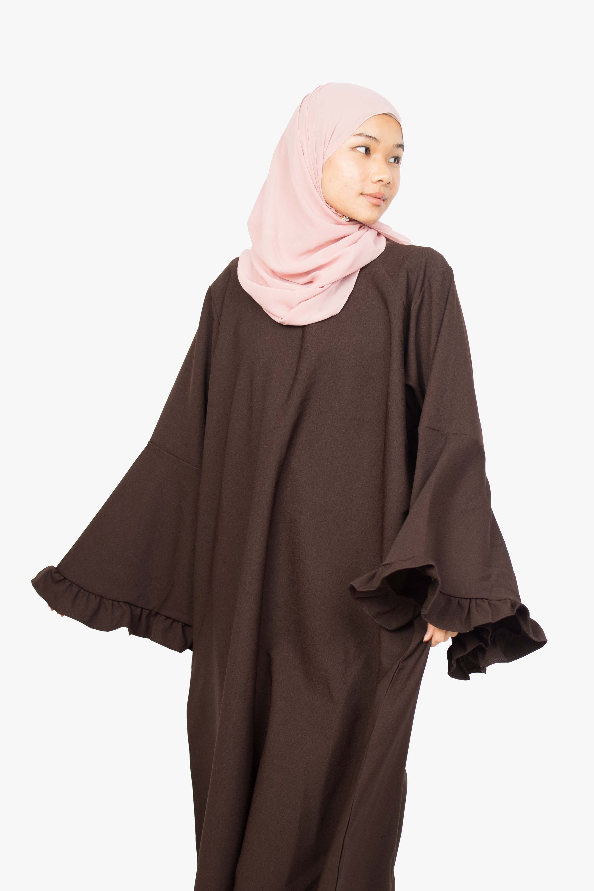 Mocha Brown Flower Sleeve Abaya