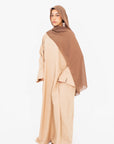 Cream Linen-Feel Slit Kimono Sleeve Abaya