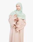 Cream Linen-Feel Flower Sleeve Abaya