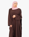 Pecan Brown Asymmetric Cape Sleeve Abaya