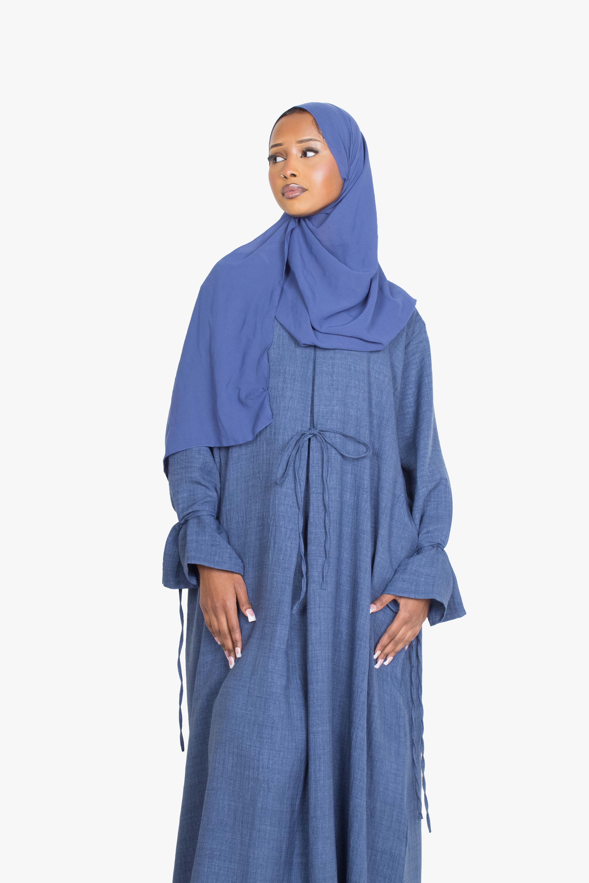 Indigo Mélange Ribbon Kimono Abaya