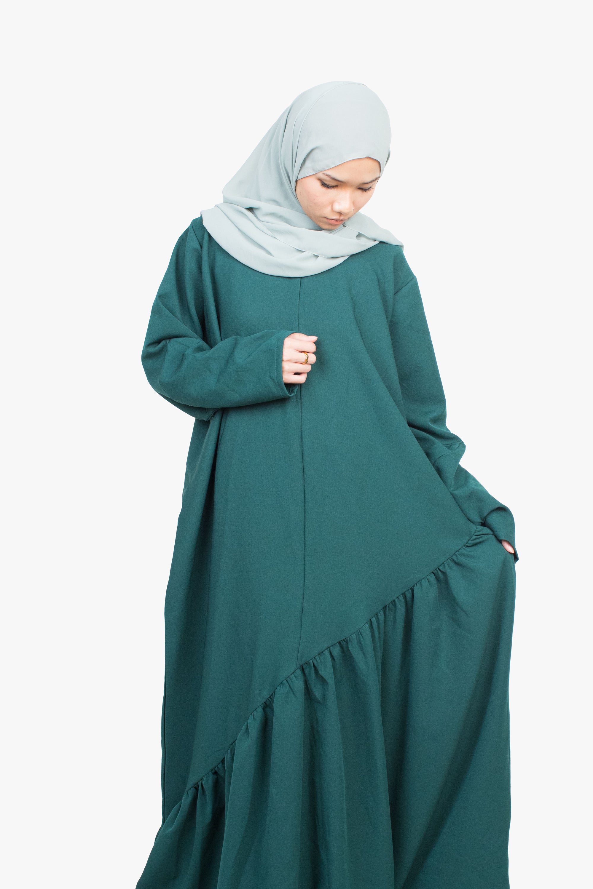 Forest Green Asymmetric Drop Waist Abaya