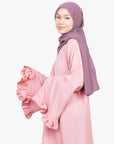 Blossom Pink Linen-Feel Flower Sleeve Abaya