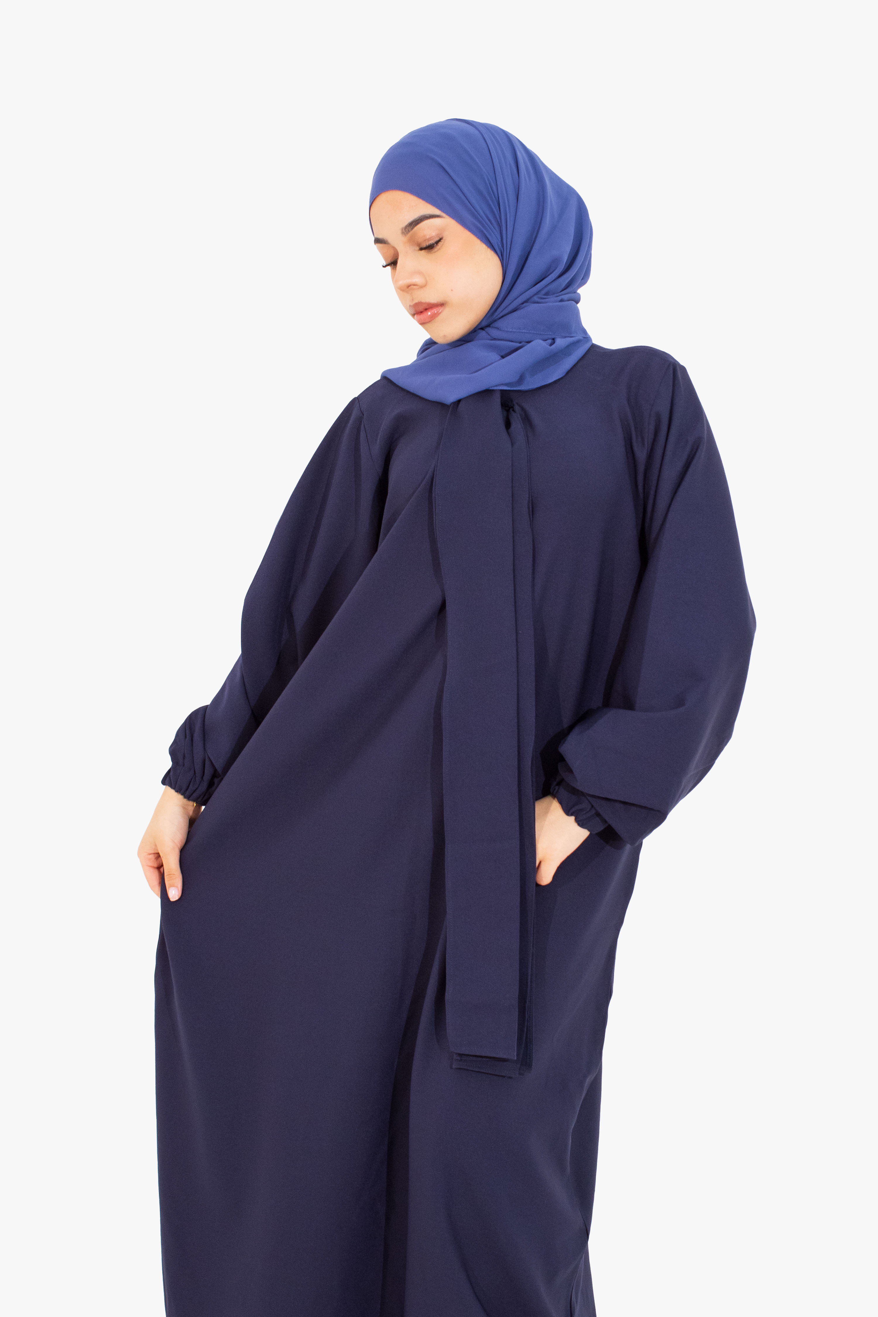 Navy Front Neck Tie Abaya – Jawda Islamic Store