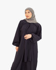 Black Front Neck Tie Abaya