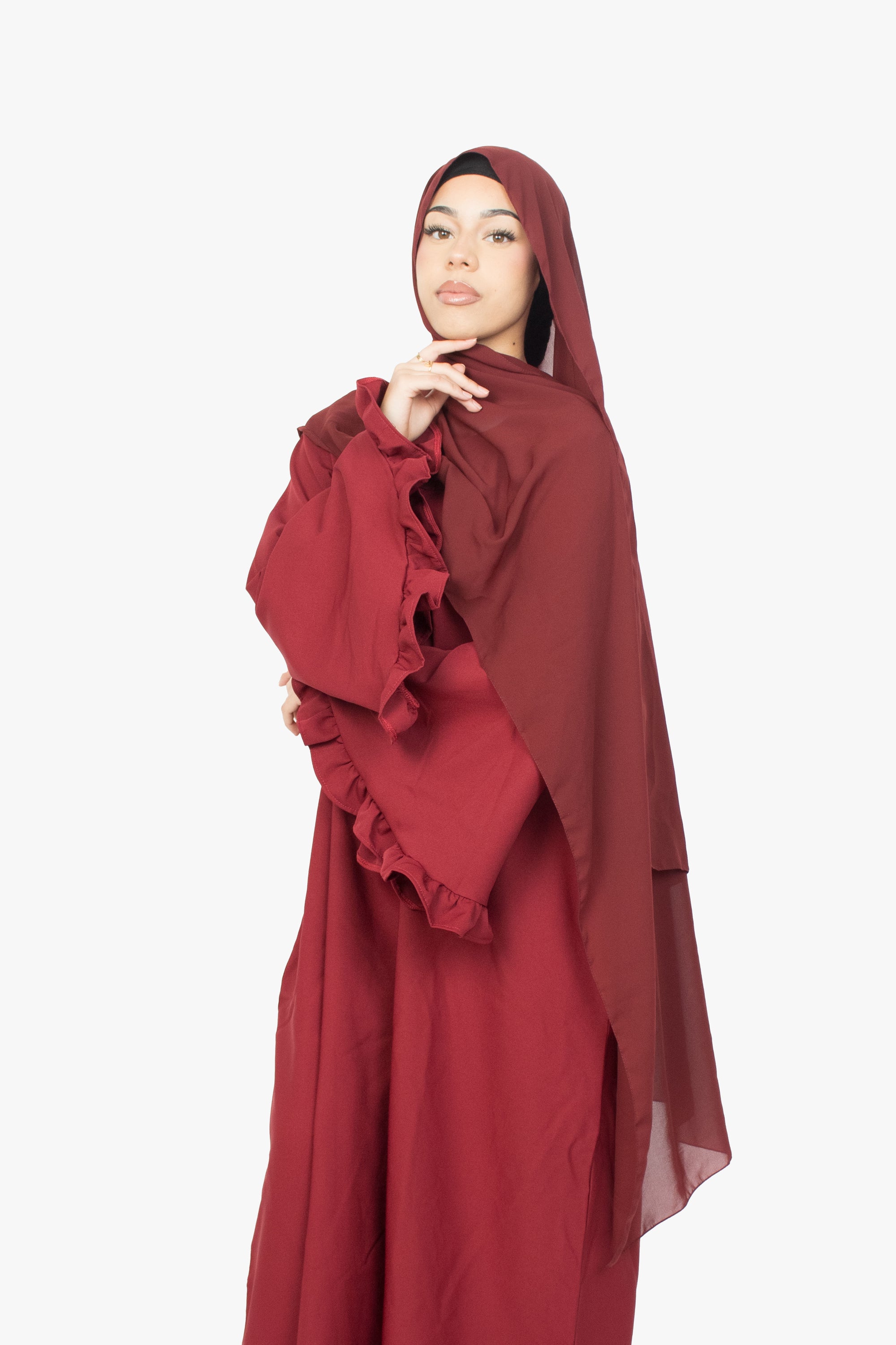 Crimson Red Flower Sleeve Abaya