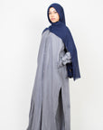 Textured Powder Grey Long Shirt Two-Piece Abaya