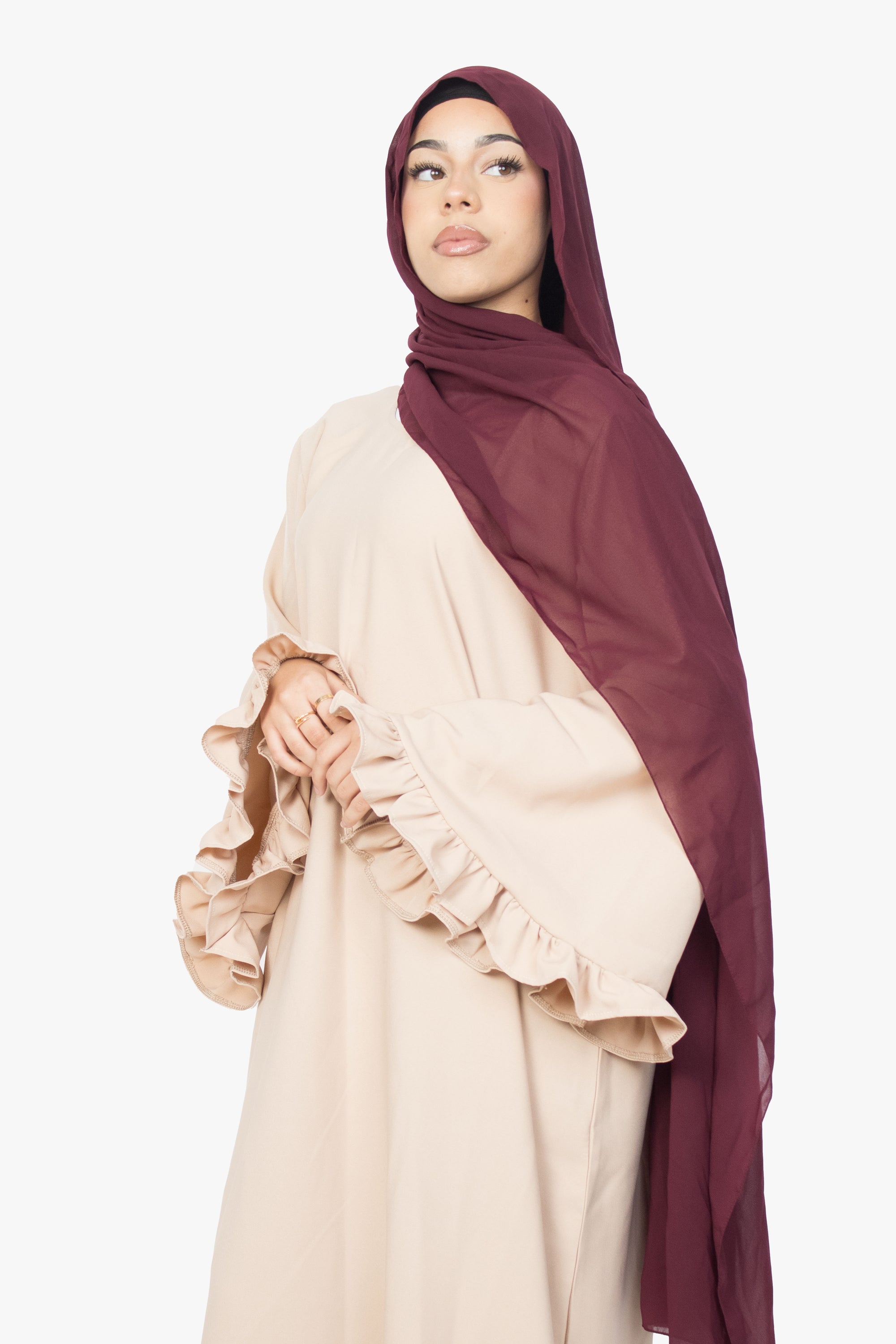 Cream Flower Sleeve Abaya