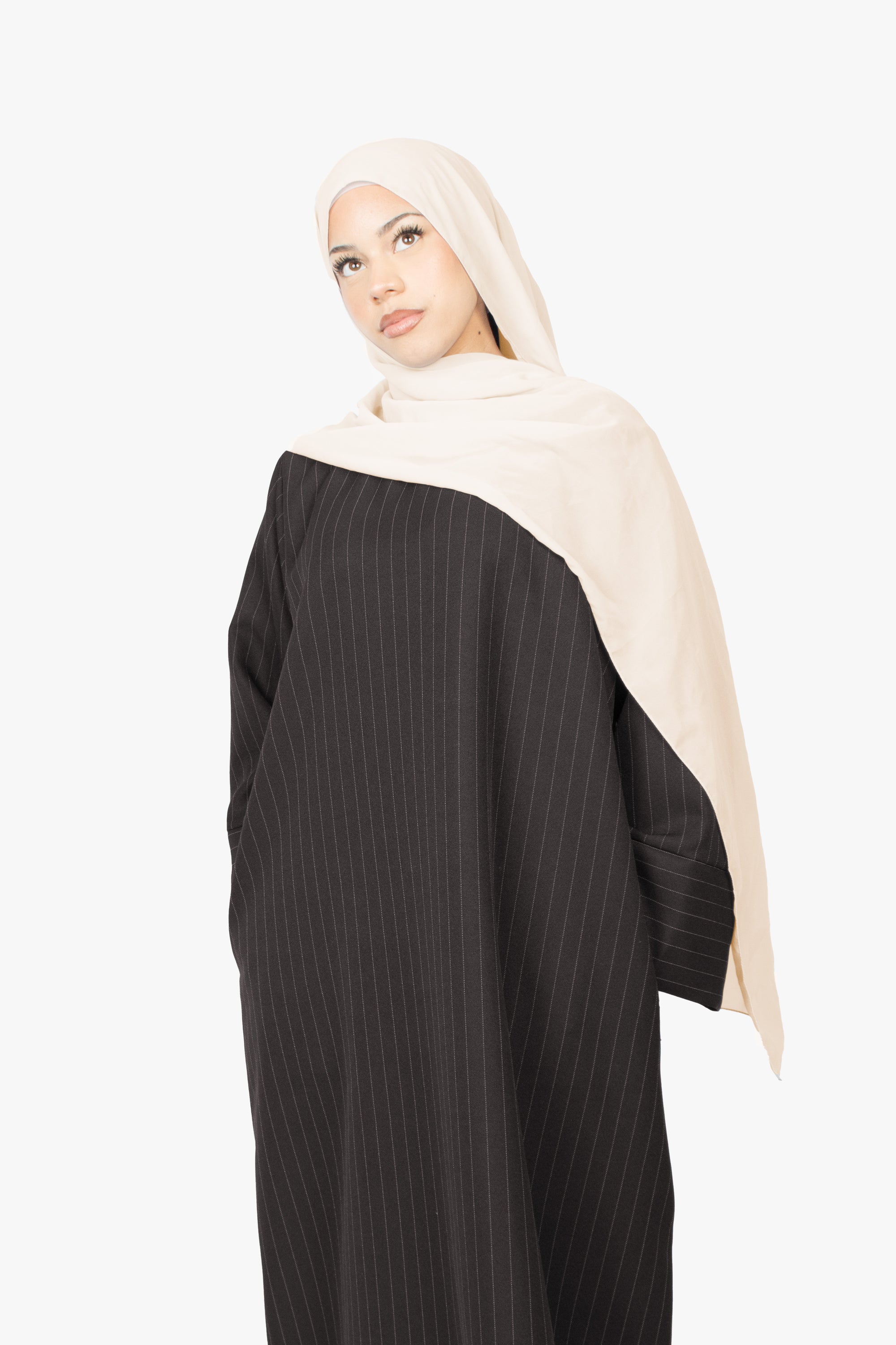 Black with Beige Striped Kimono Abaya