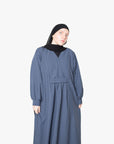 Textured Blue Pleated Bridge Abaya