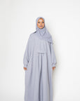 Textured Powder Grey Pleated Bridge Abaya