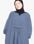 Textured Blue Pleated Bridge Abaya