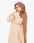 Cream Linen-Feel Side Wrap Abaya