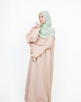 Cream Linen-Feel Flower Sleeve Abaya