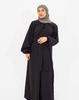 Black Front Neck Tie Abaya