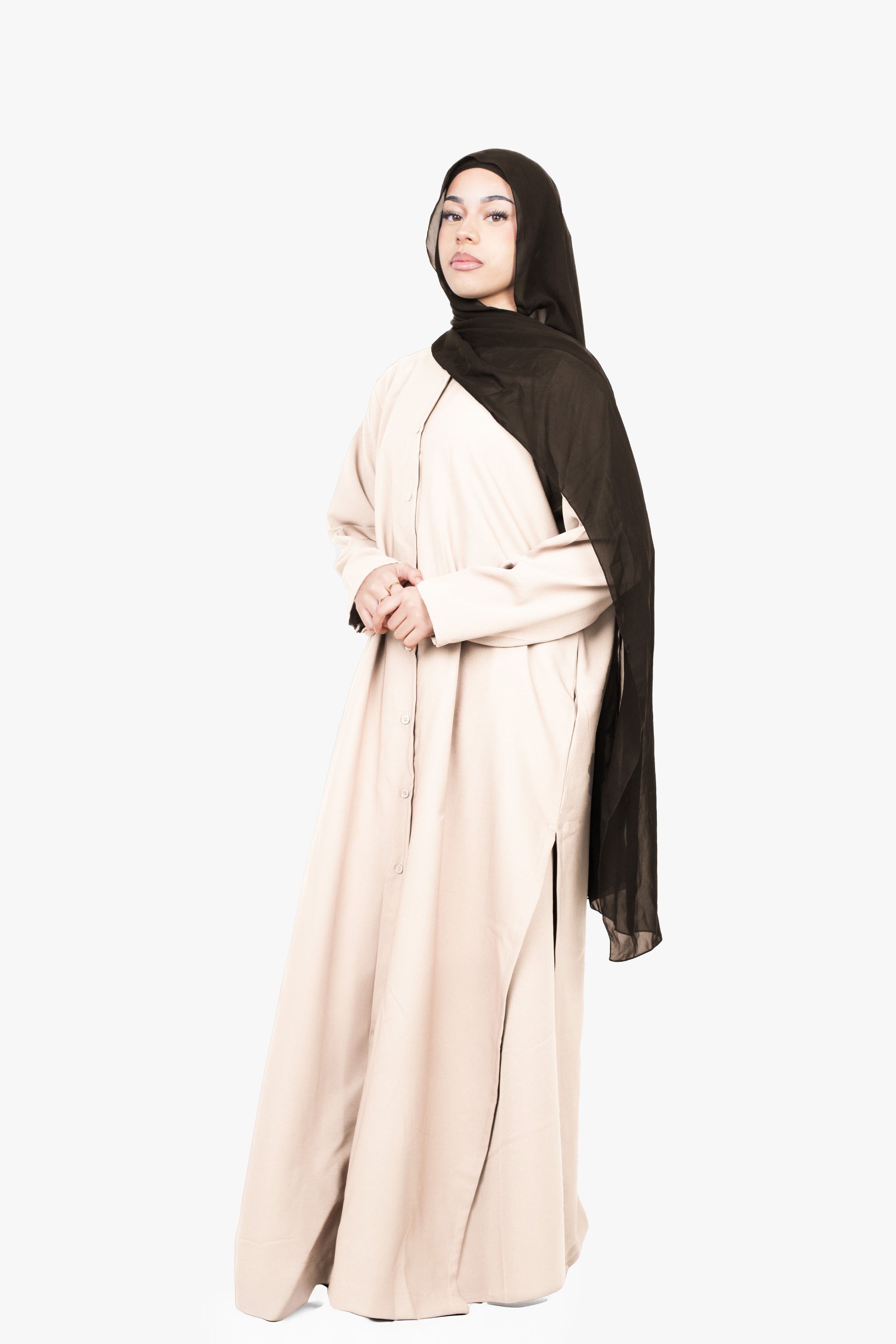 Cream Long Shirt Two-Piece Abaya