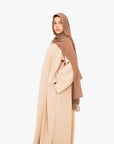 Cream Linen-Feel Slit Kimono Sleeve Abaya