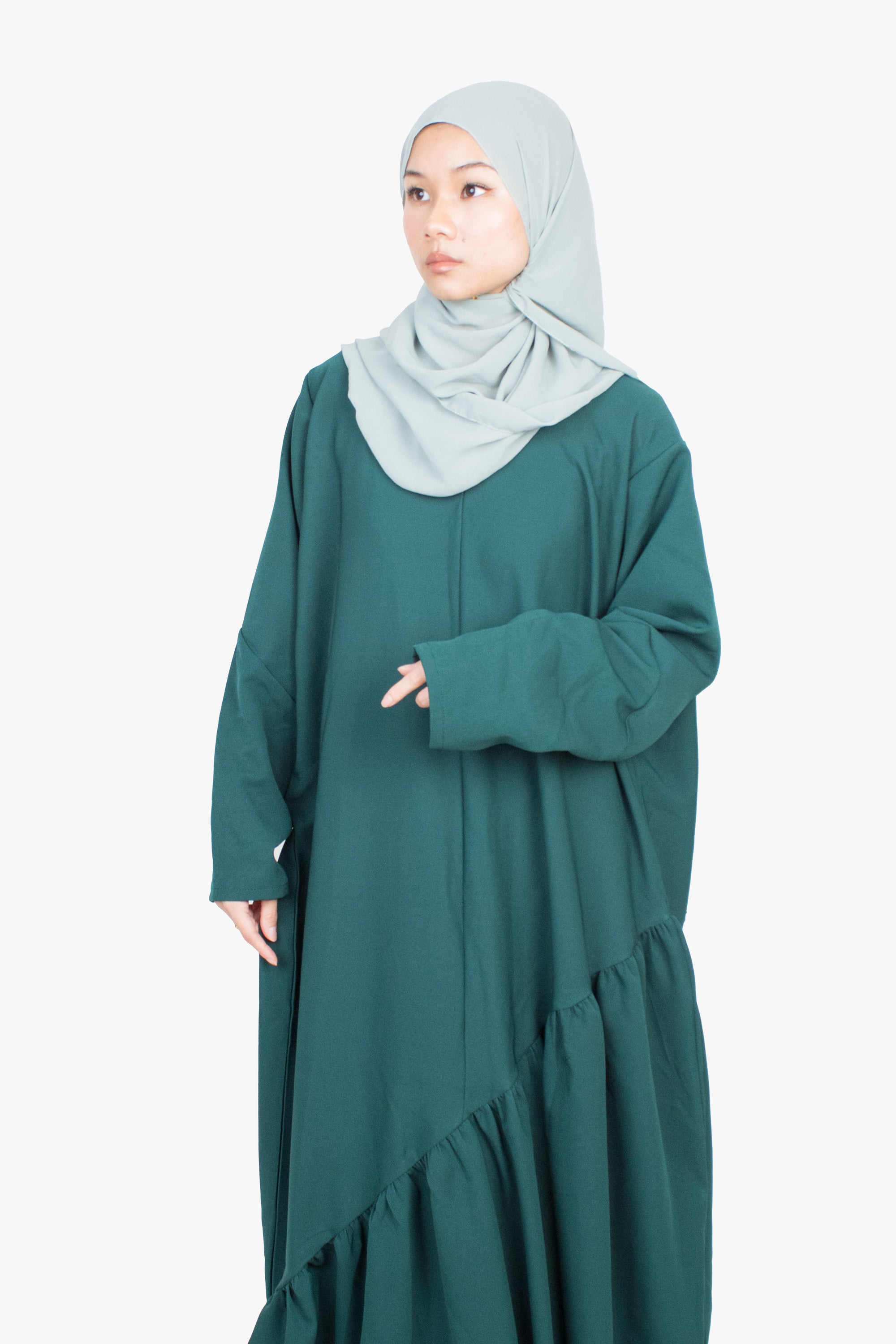 Forest Green Asymmetric Drop Waist Abaya