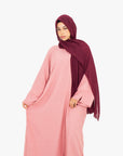 Blossom Pink Linen-Feel Slit Kimono Sleeve Abaya