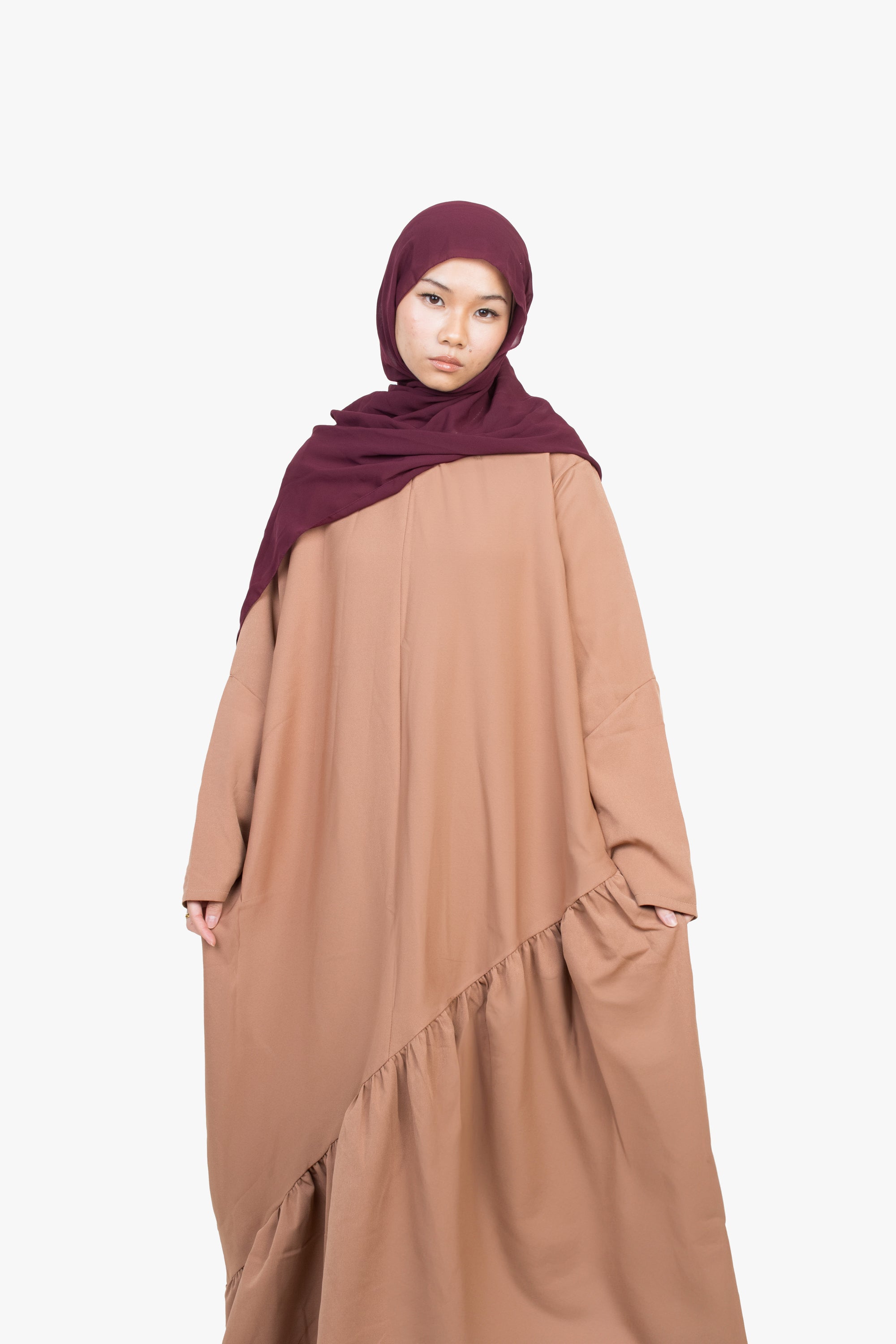 Caramel Asymmetric Drop Waist Abaya