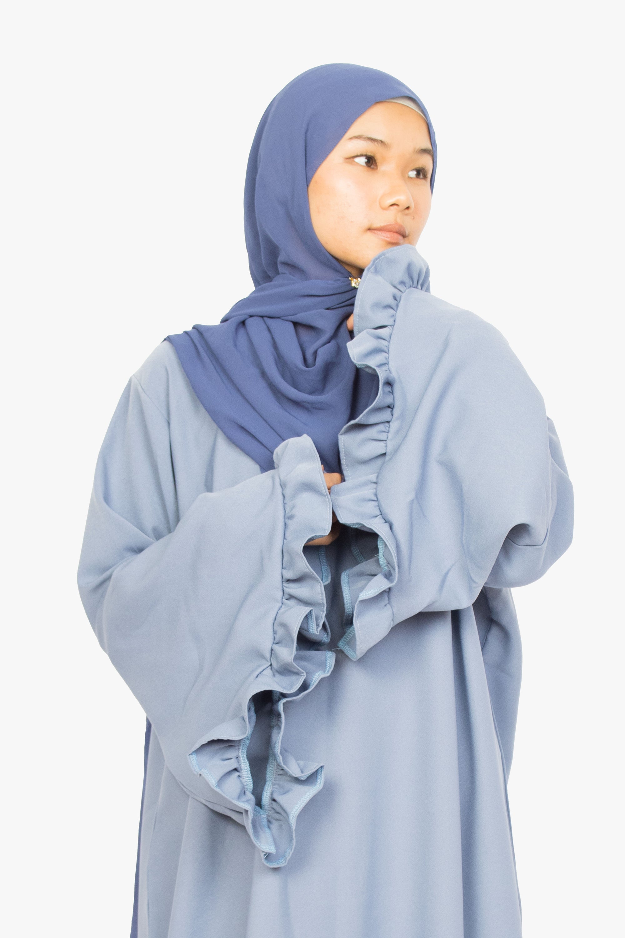 Powder Blue Flower Sleeve Abaya