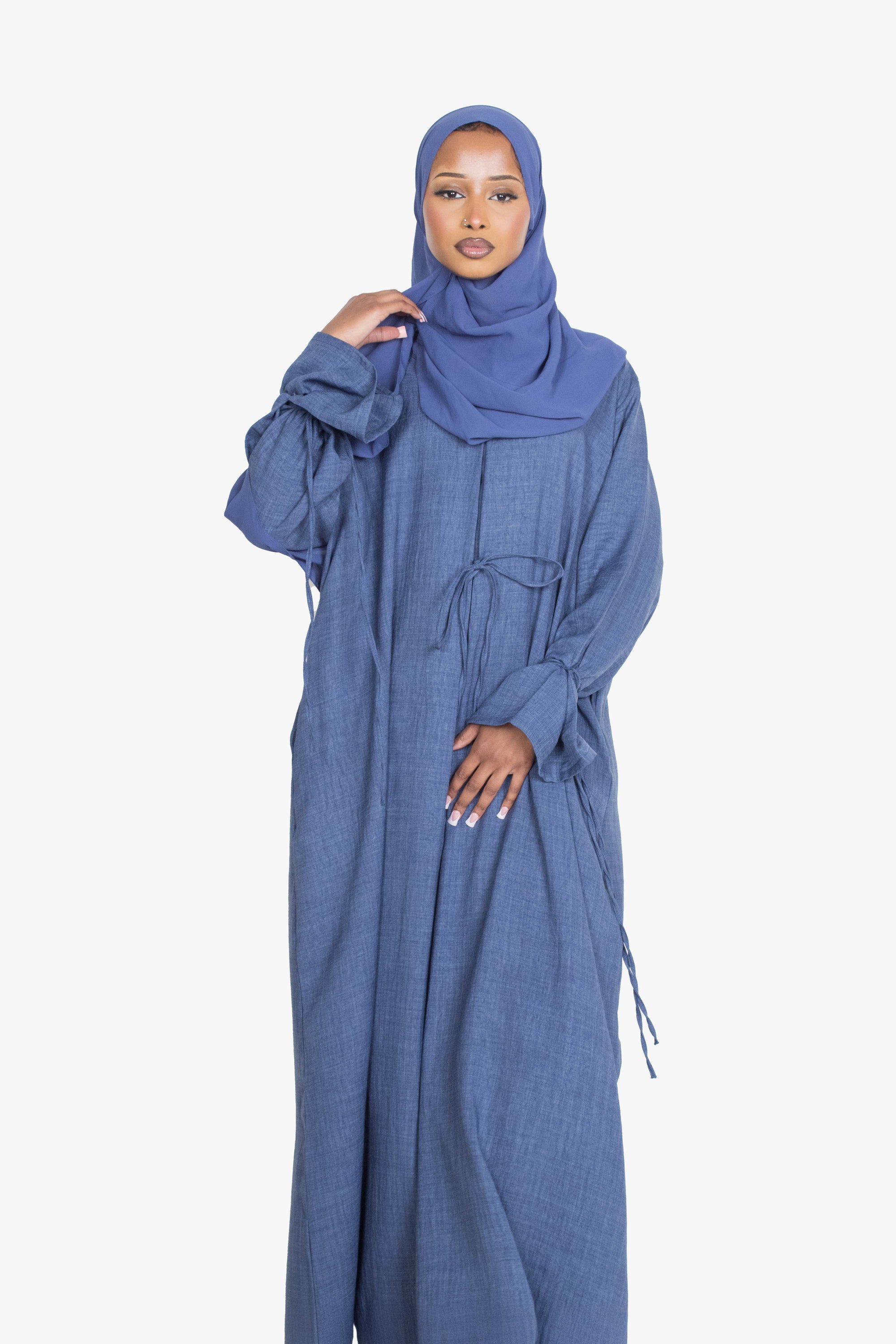 Indigo Mélange Ribbon Kimono Abaya