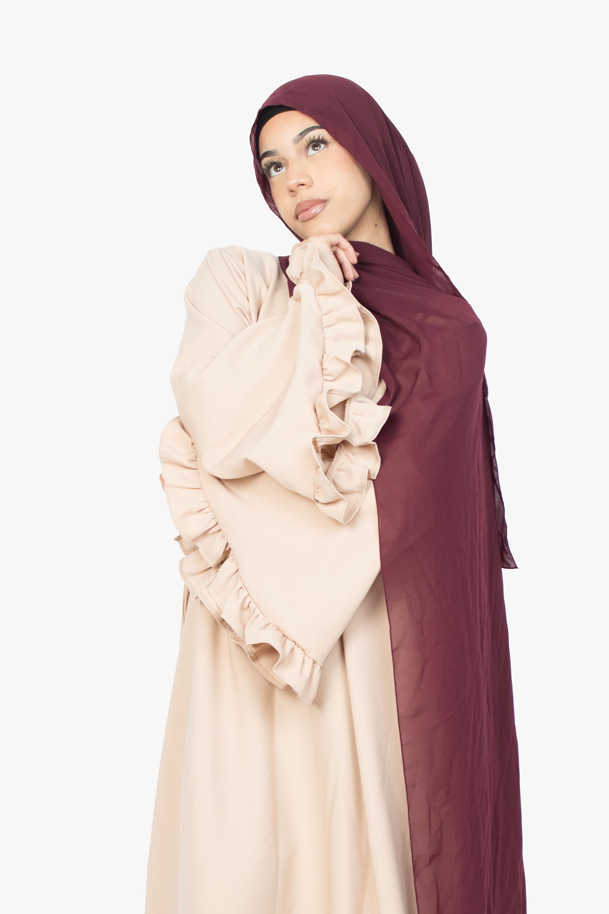 Cream Flower Sleeve Abaya