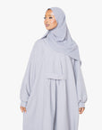 Textured Powder Grey Pleated Bridge Abaya