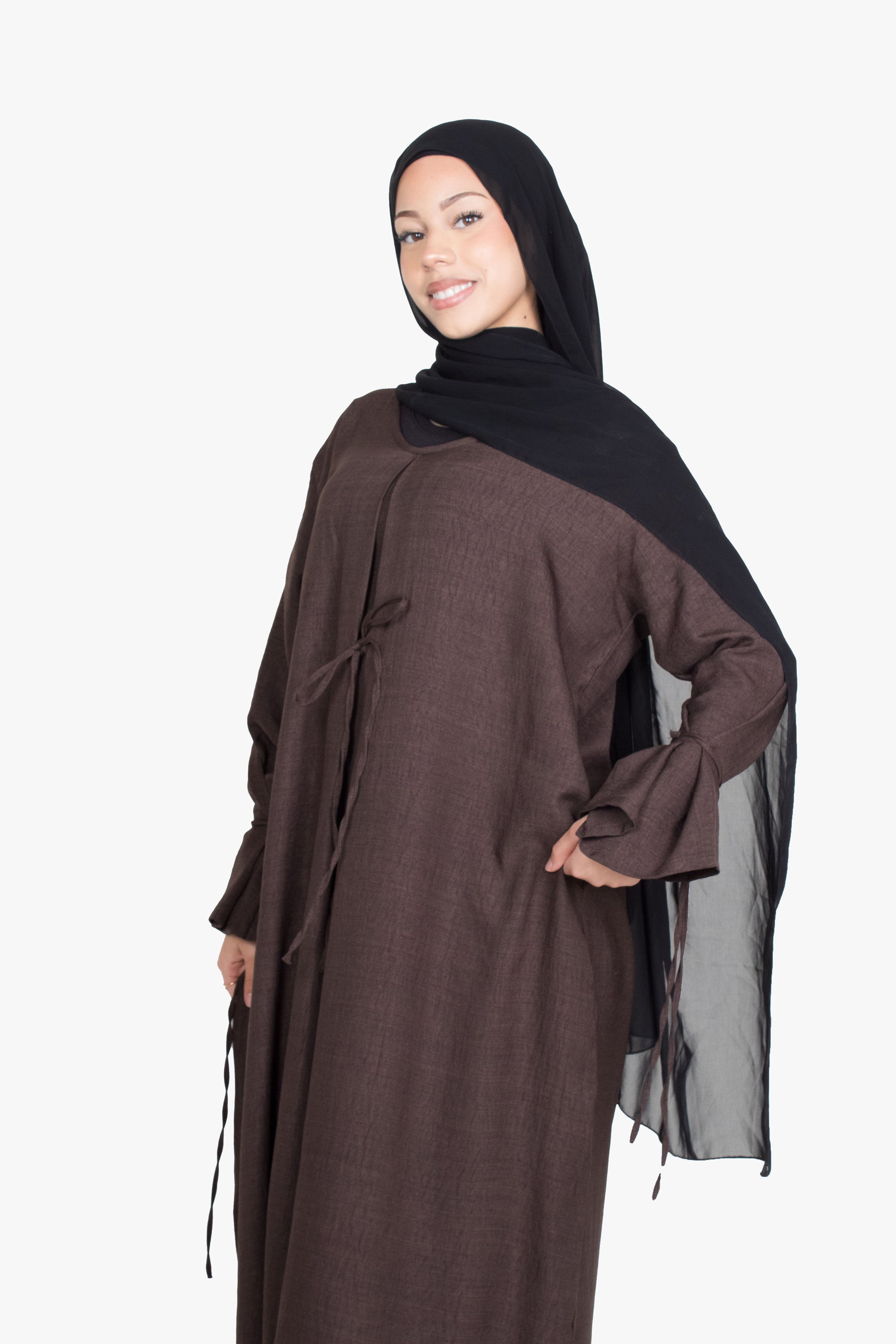 Coffee Mélange Ribbon Kimono Abaya