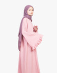 Blossom Pink Linen-Feel Flower Sleeve Abaya