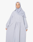 Textured Powder Grey Pleated Bridge Abaya