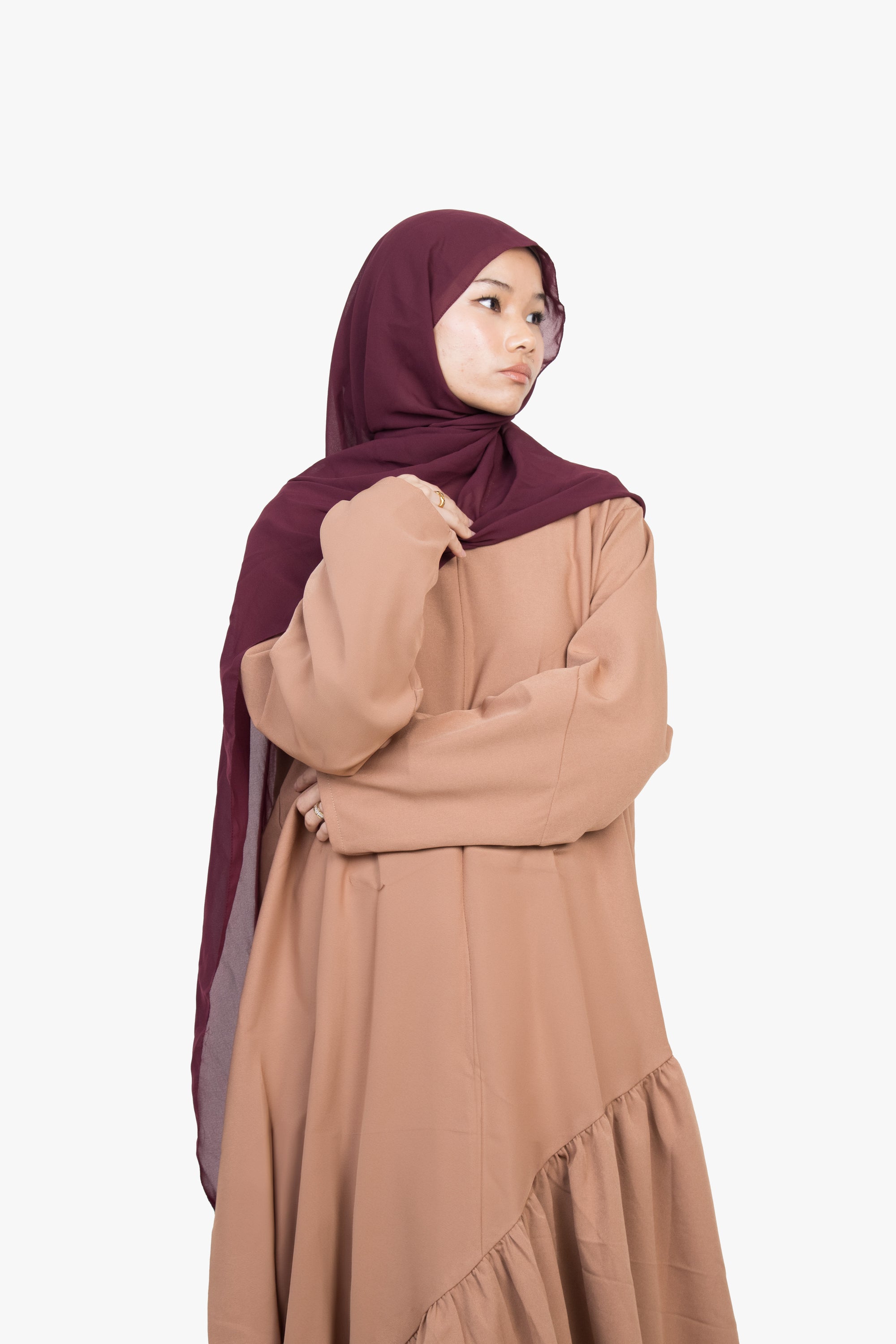 Caramel Asymmetric Drop Waist Abaya