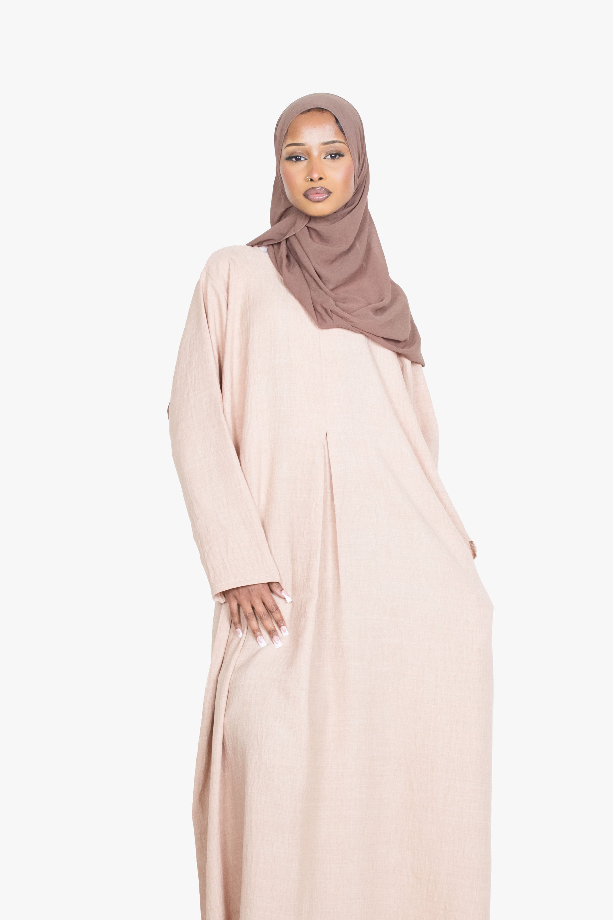 Beige Mélange Pleat Abaya