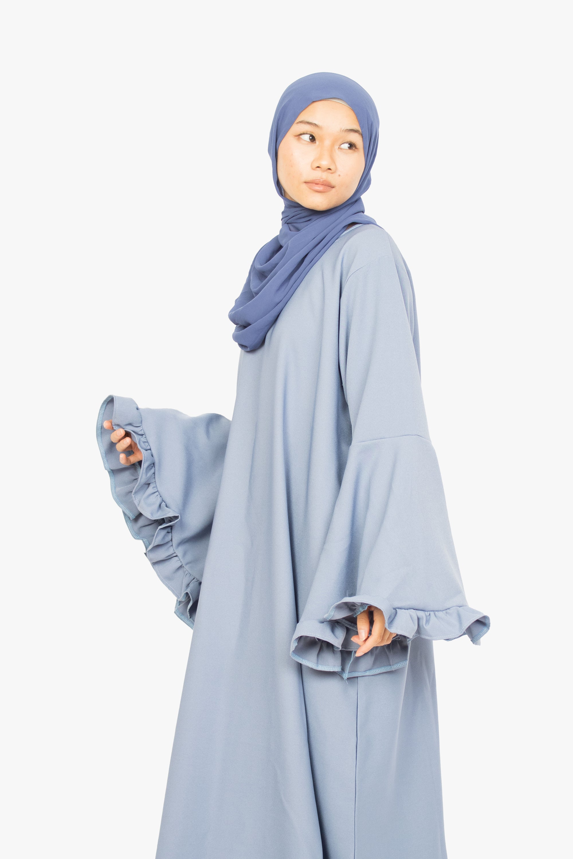 Powder Blue Flower Sleeve Abaya