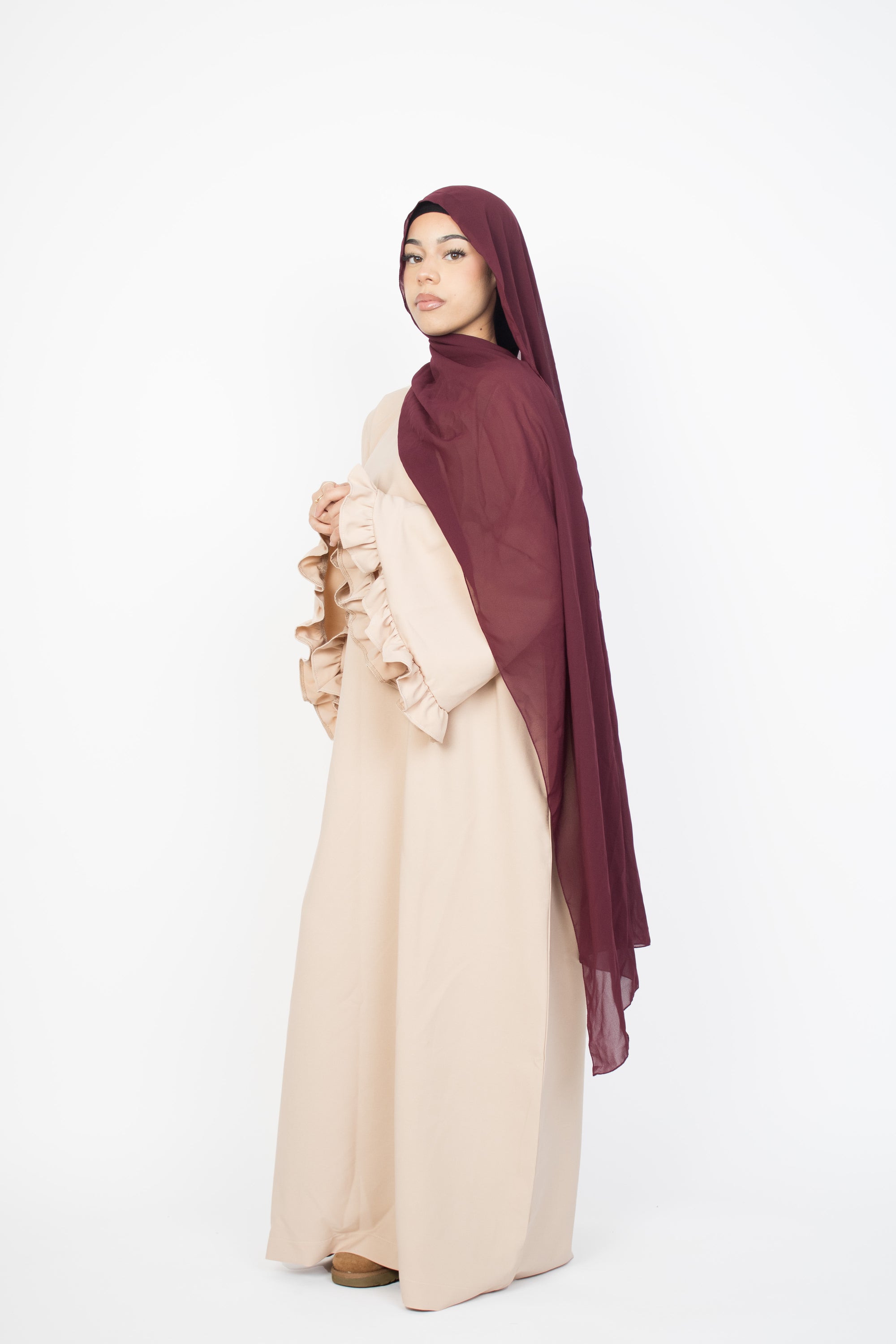 Cream Flower Sleeve Abaya