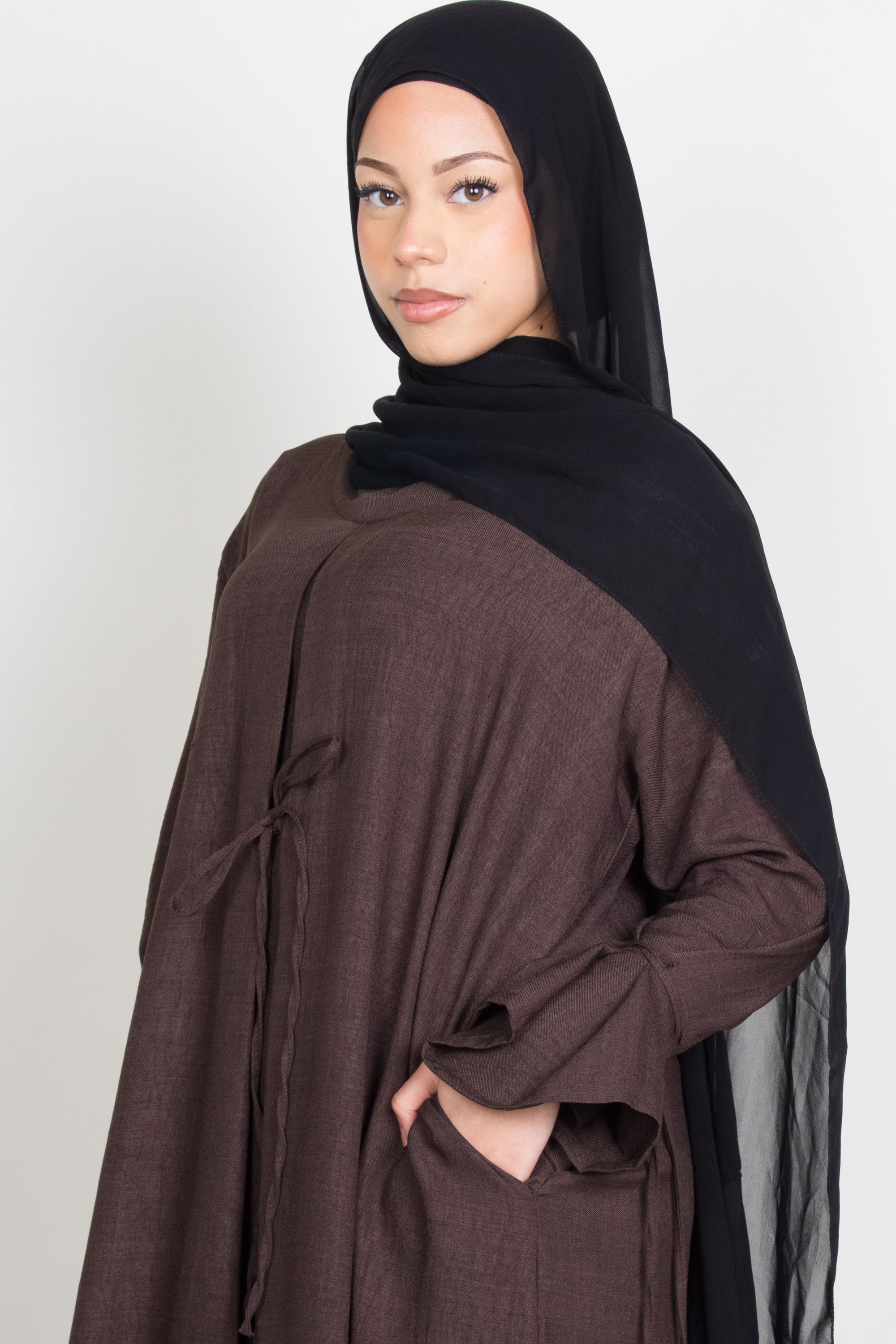 Coffee Mélange Ribbon Kimono Abaya