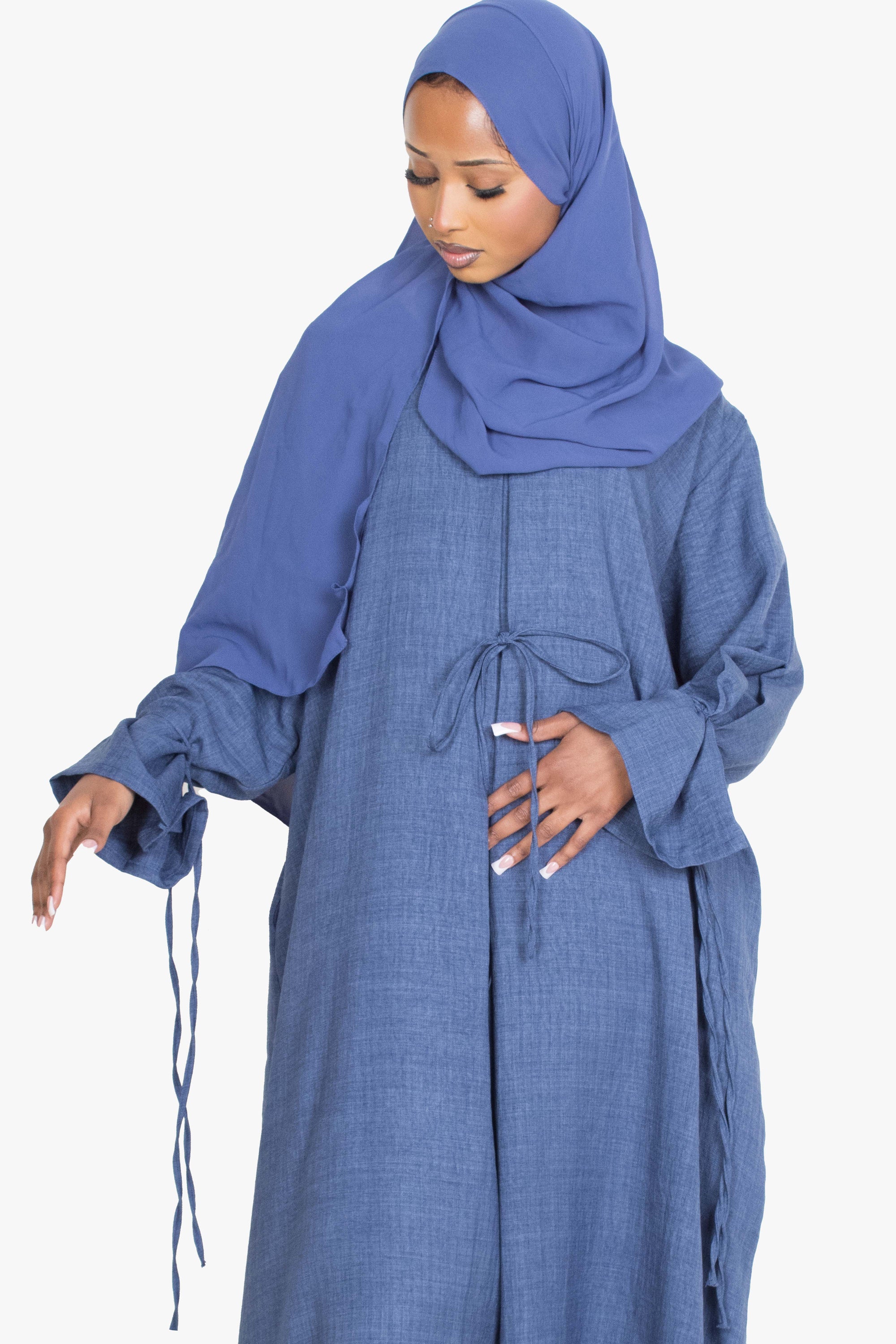 Indigo Mélange Ribbon Kimono Abaya