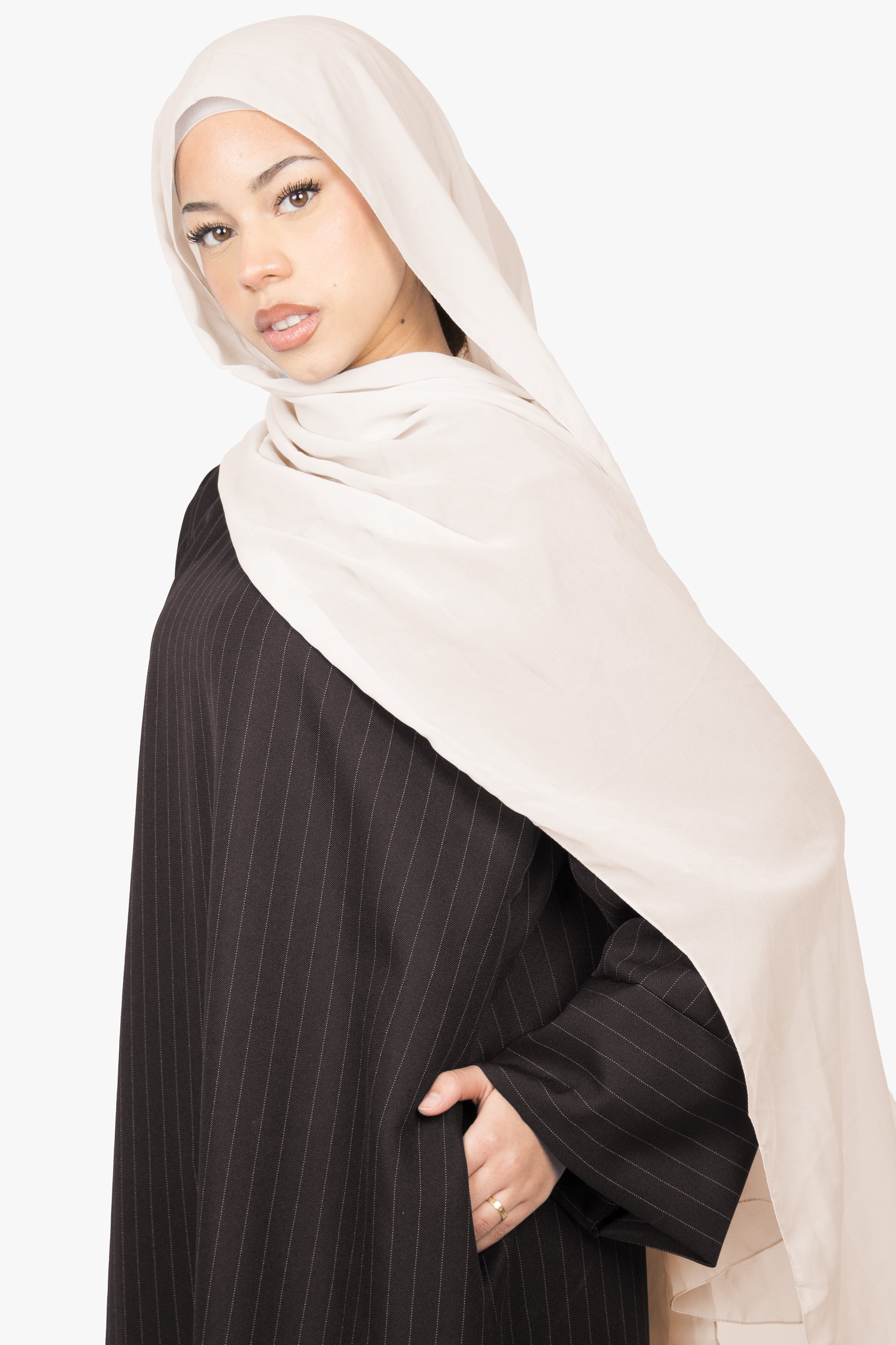 Black with Beige Striped Kimono Abaya