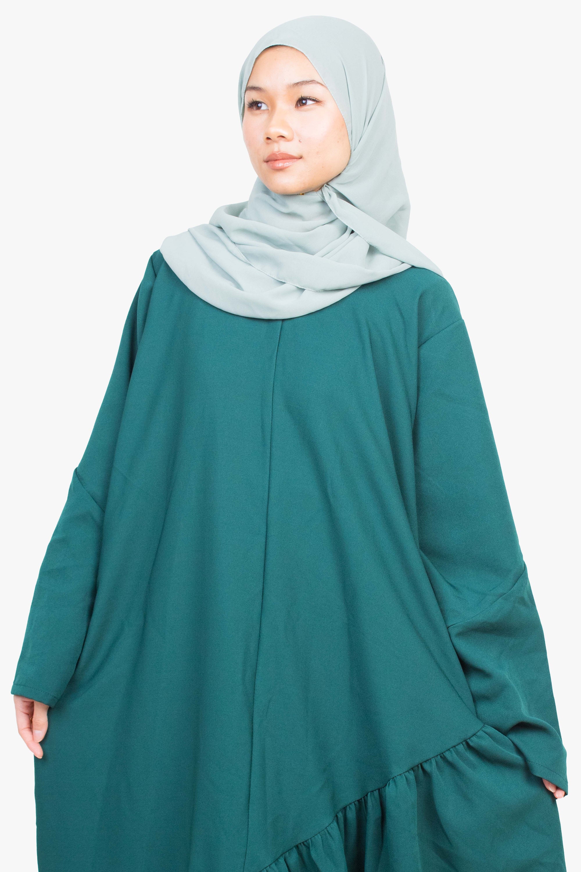 Forest Green Asymmetric Drop Waist Abaya