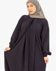 Black Front Neck Tie Abaya