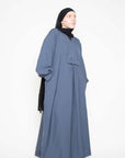 Textured Blue Pleated Bridge Abaya