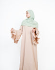 Cream Linen-Feel Flower Sleeve Abaya